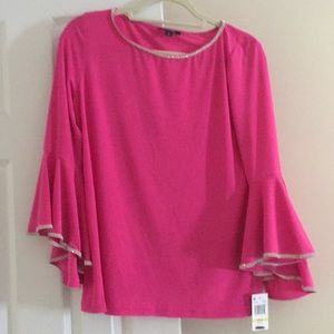 Hot Pink MSK Blouse w/Rhinestone collar & sleeves